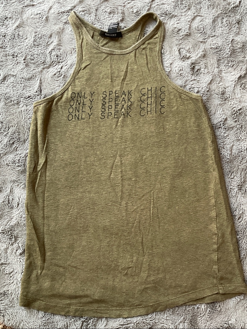 Forever 21 Olive Green 'Only Speak Chic' Graphic Tank